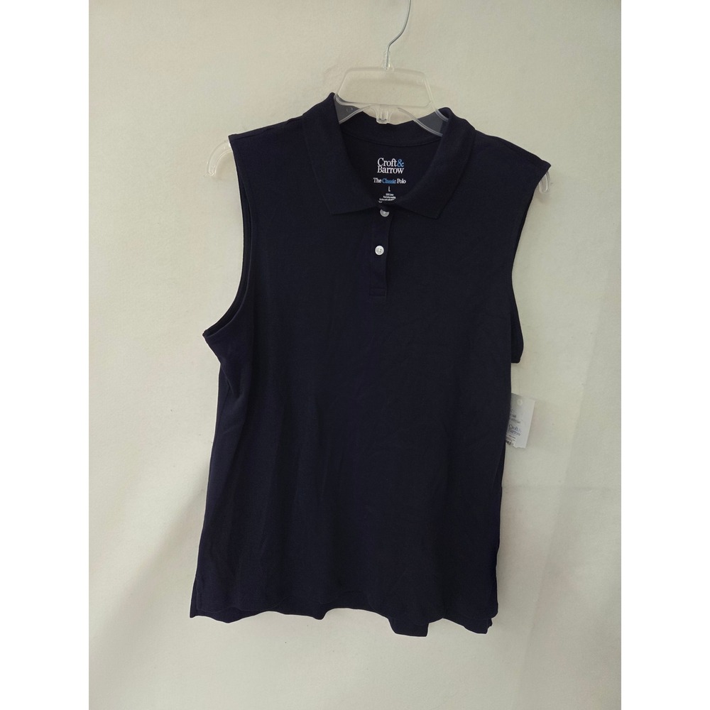 Croft & Barrow Womens Navy Blue Sleeveless Polo Shirt Size Large WC11K011RS NWT